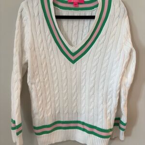 SOLD Lilly Pulitzer White and Green V-Neck Sweater